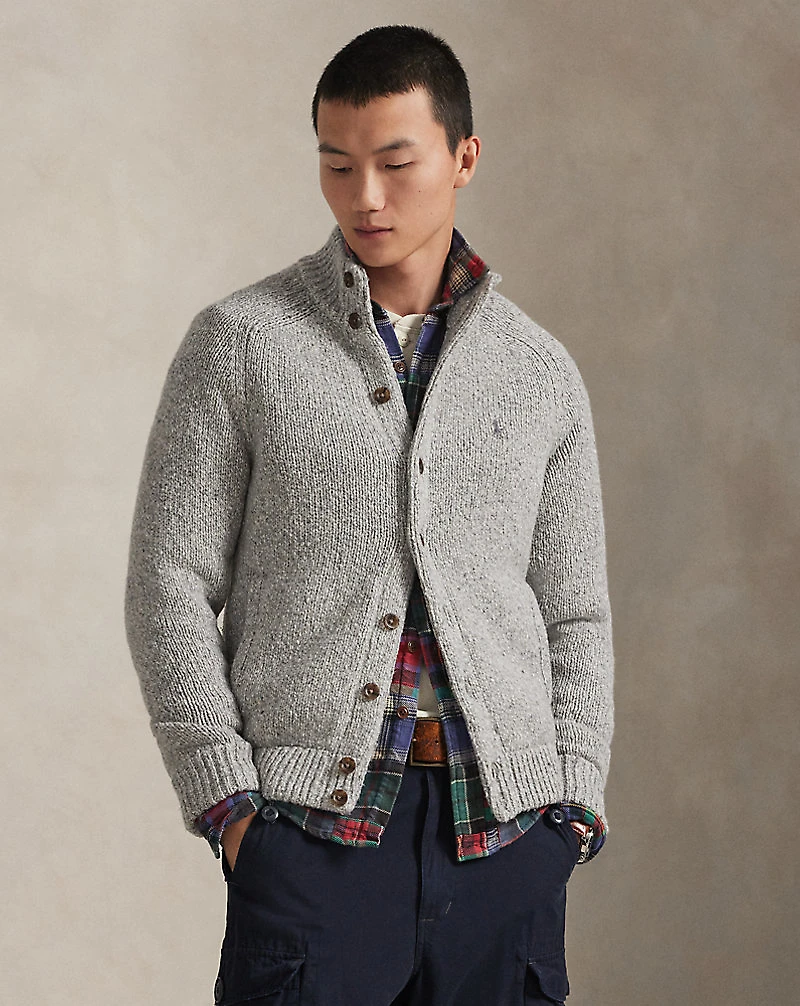 Wool-Blend Mockneck Cardigan