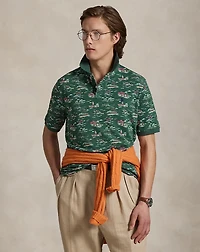 Classic Fit Scenic-Print Mesh Polo Shirt