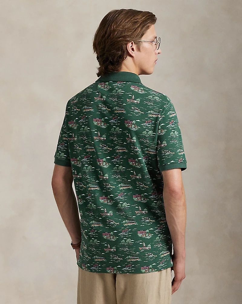 Classic Fit Scenic-Print Mesh Polo Shirt