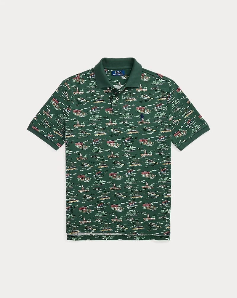 Classic Fit Scenic-Print Mesh Polo Shirt