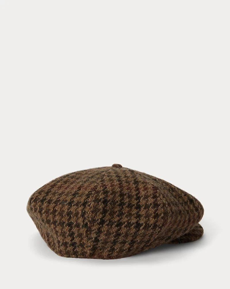 Houndstooth Wool Tweed Newsboy Cap