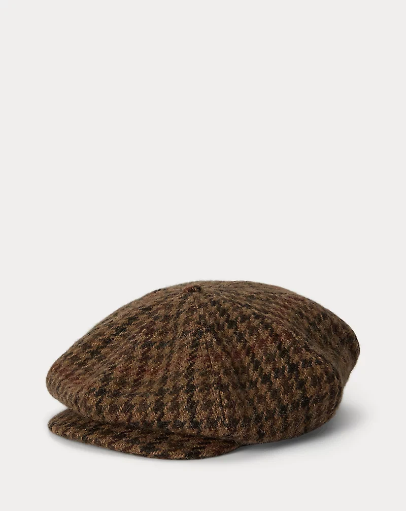 Houndstooth Wool Tweed Newsboy Cap