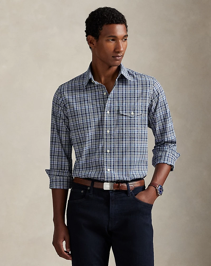 Classic Fit Plaid Poplin Shirt