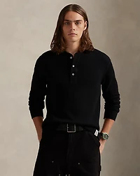 Waffle-Knit Cotton Henley Shirt