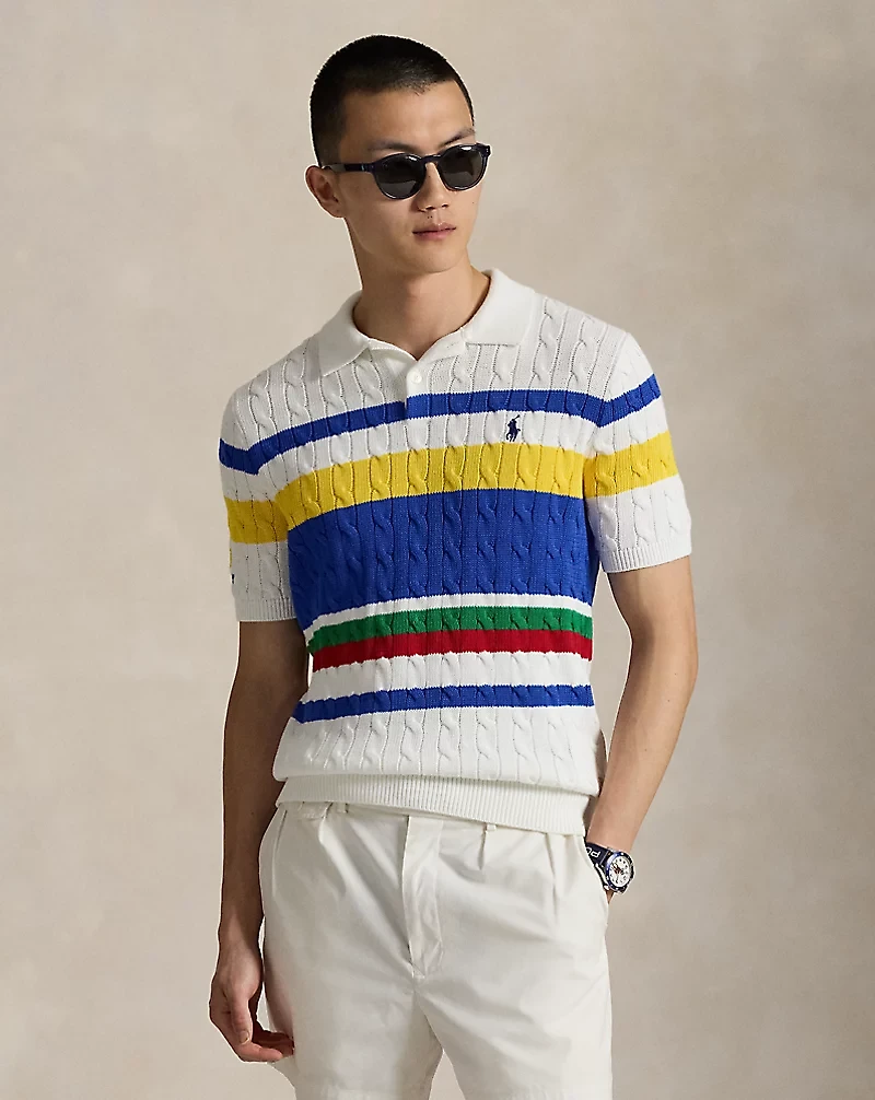 US Open Cable-Knit Polo-Collar Sweater