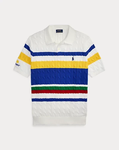 US Open Cable-Knit Polo-Collar Sweater