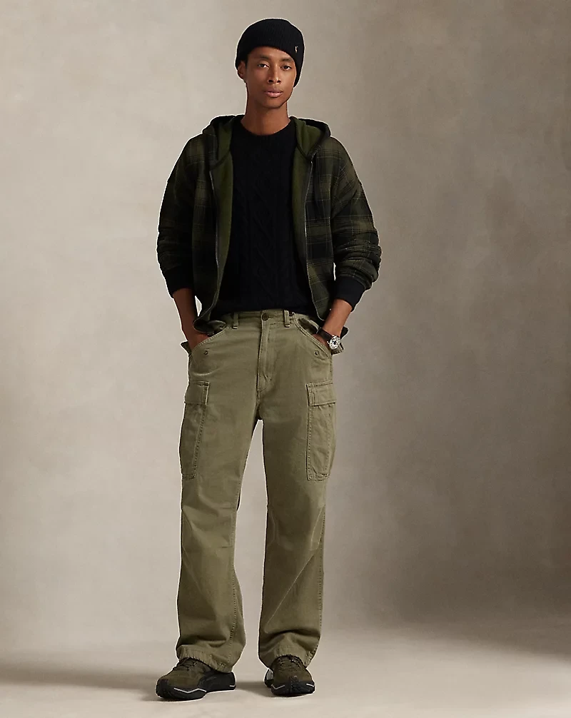 Relaxed Fit Plaid Fleece Full-Zip Hoodie