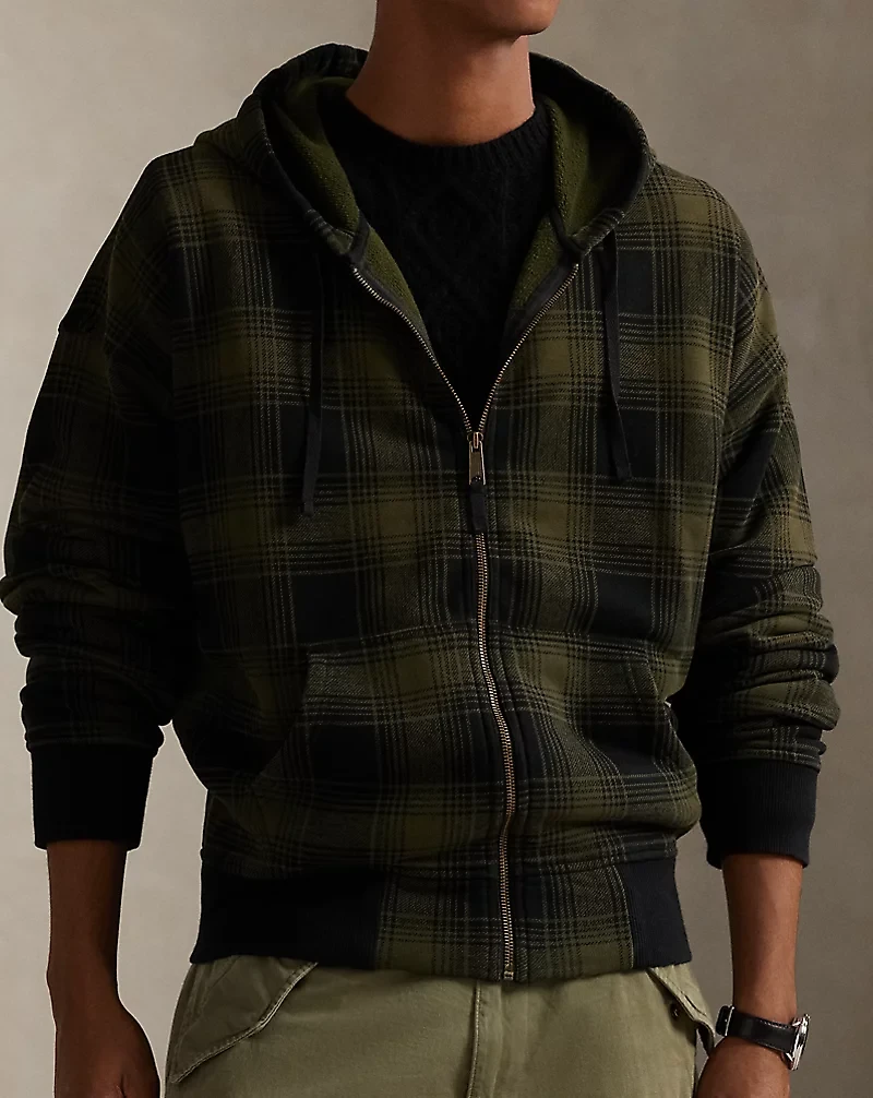 Relaxed Fit Plaid Fleece Full-Zip Hoodie