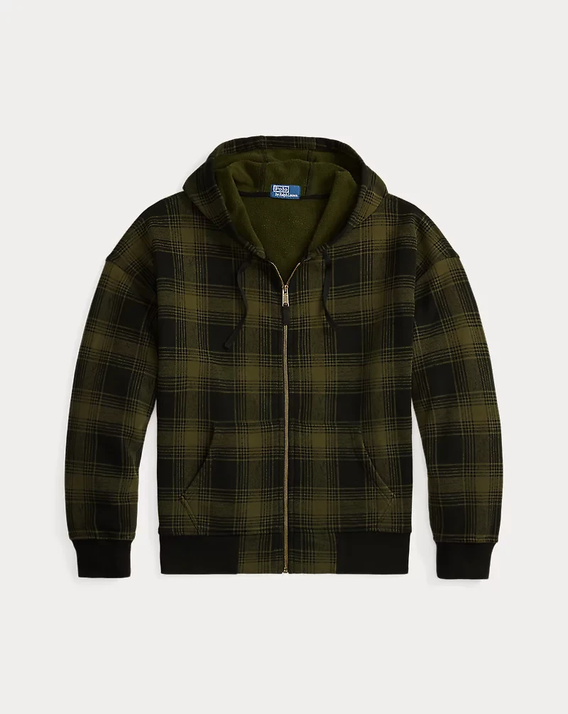 Relaxed Fit Plaid Fleece Full-Zip Hoodie