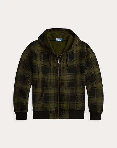 Relaxed Fit Plaid Fleece Full-Zip Hoodie