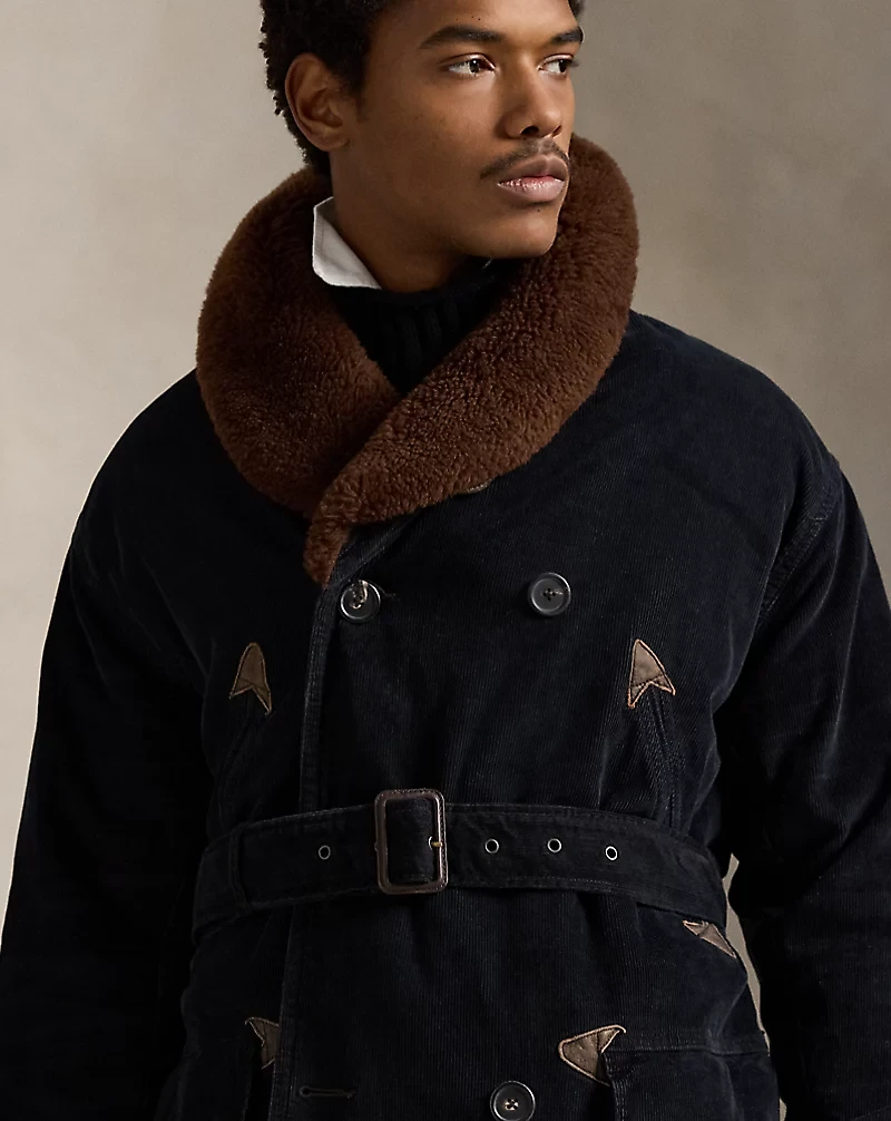 Shearling-Collar Corduroy Ranch Coat
