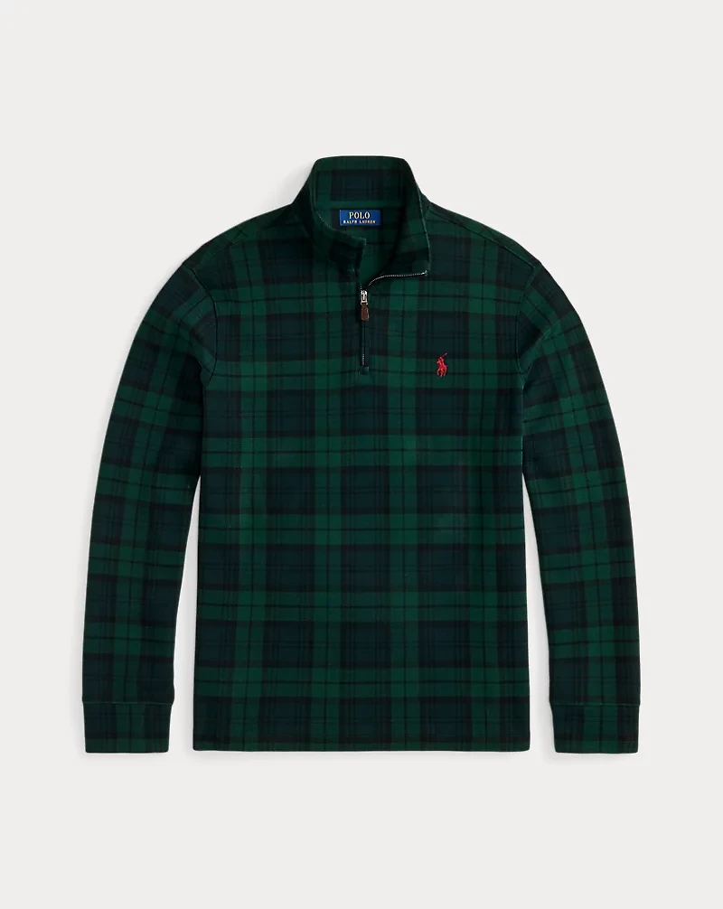 Plaid Estate-Rib Quarter-Zip Pullover