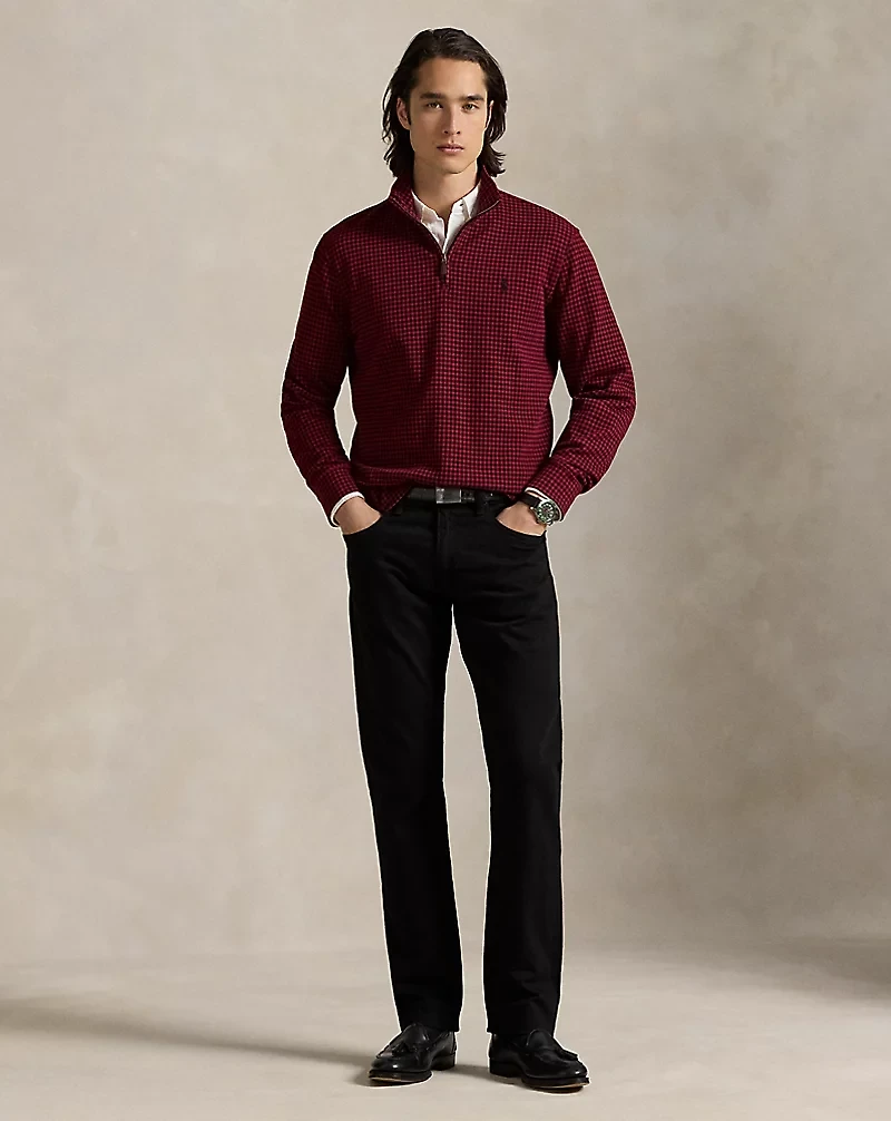 Checked Estate-Rib Quarter-Zip Pullover