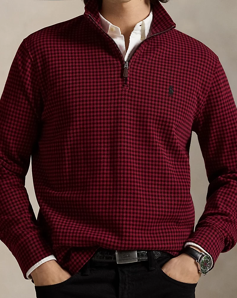 Checked Estate-Rib Quarter-Zip Pullover