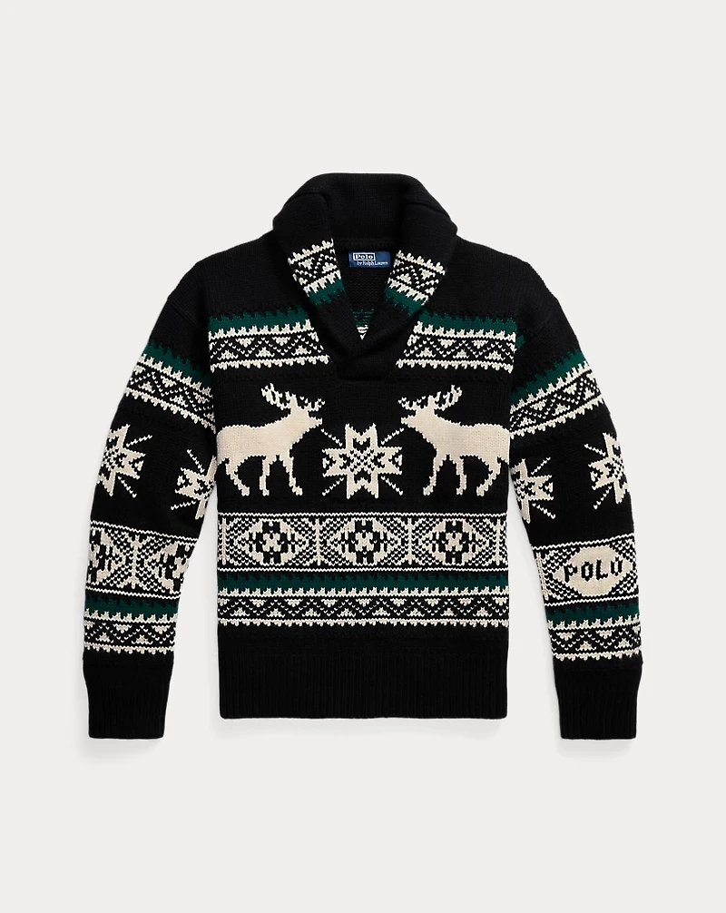 Wool-Blend Elk-Graphic Sweater
