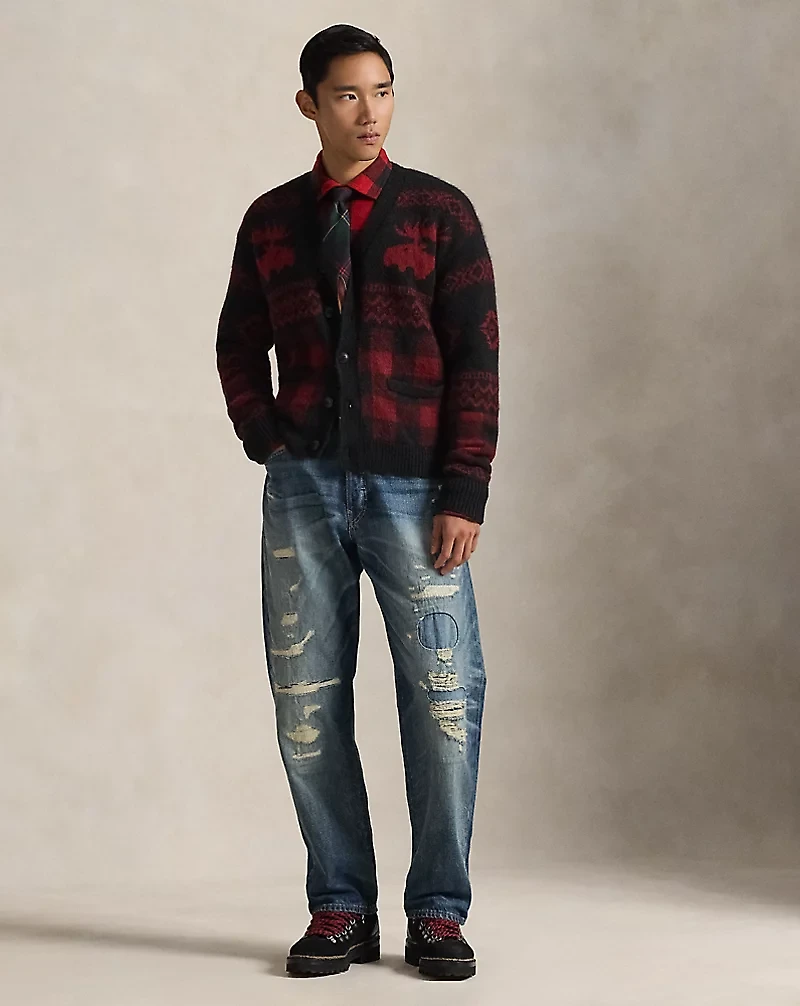 Buffalo Check Moose-Graphic Cardigan