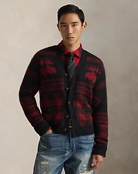 Buffalo Check Moose-Graphic Cardigan