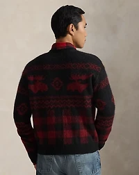 Buffalo Check Moose-Graphic Cardigan