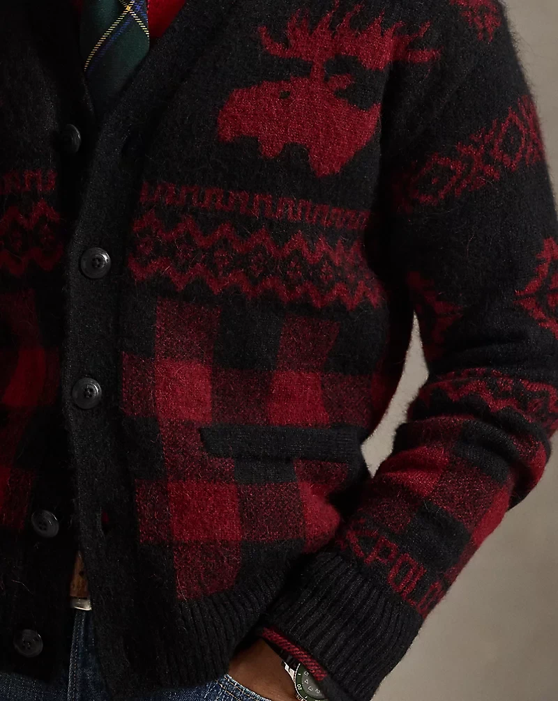Buffalo Check Moose-Graphic Cardigan