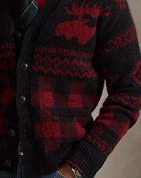 Buffalo Check Moose-Graphic Cardigan