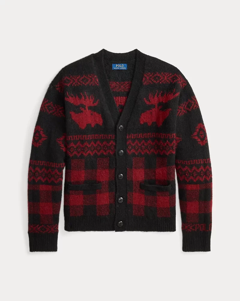 Buffalo Check Moose-Graphic Cardigan
