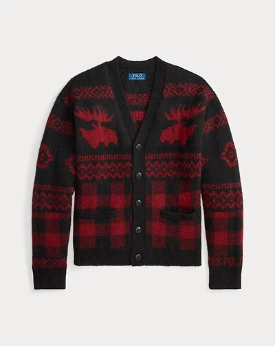 Buffalo Check Moose-Graphic Cardigan