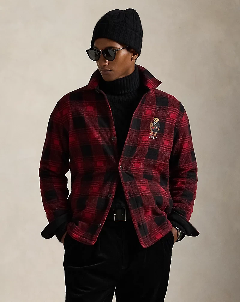 Polo Bear Plaid Fleece Shirt Jacket