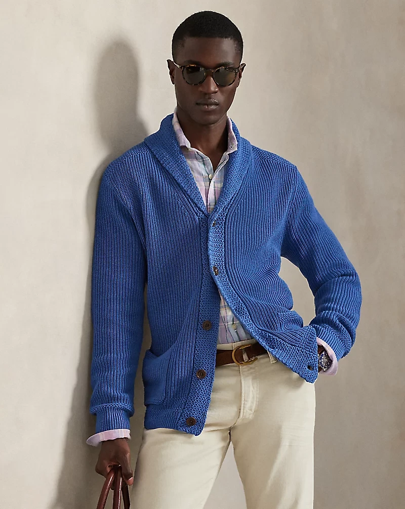 Cotton Shawl-Collar Cardigan