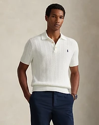 Cable-Knit Cotton Polo-Collar Sweater