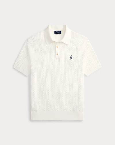 Cable-Knit Cotton Polo-Collar Sweater