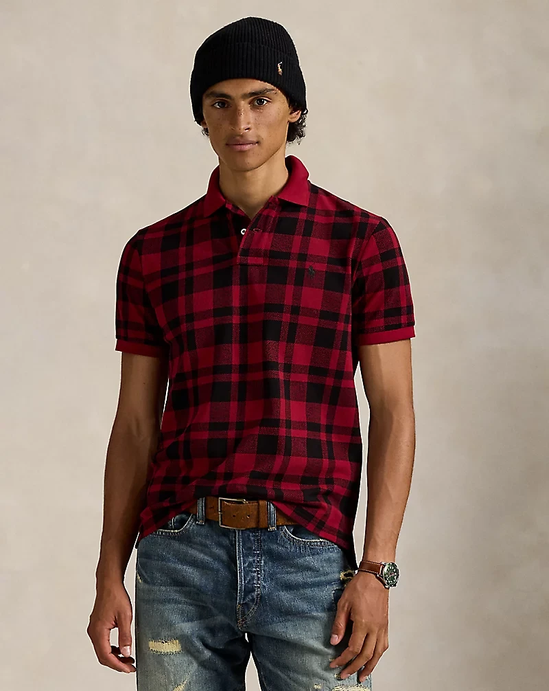 Classic Fit Plaid Mesh Polo Shirt