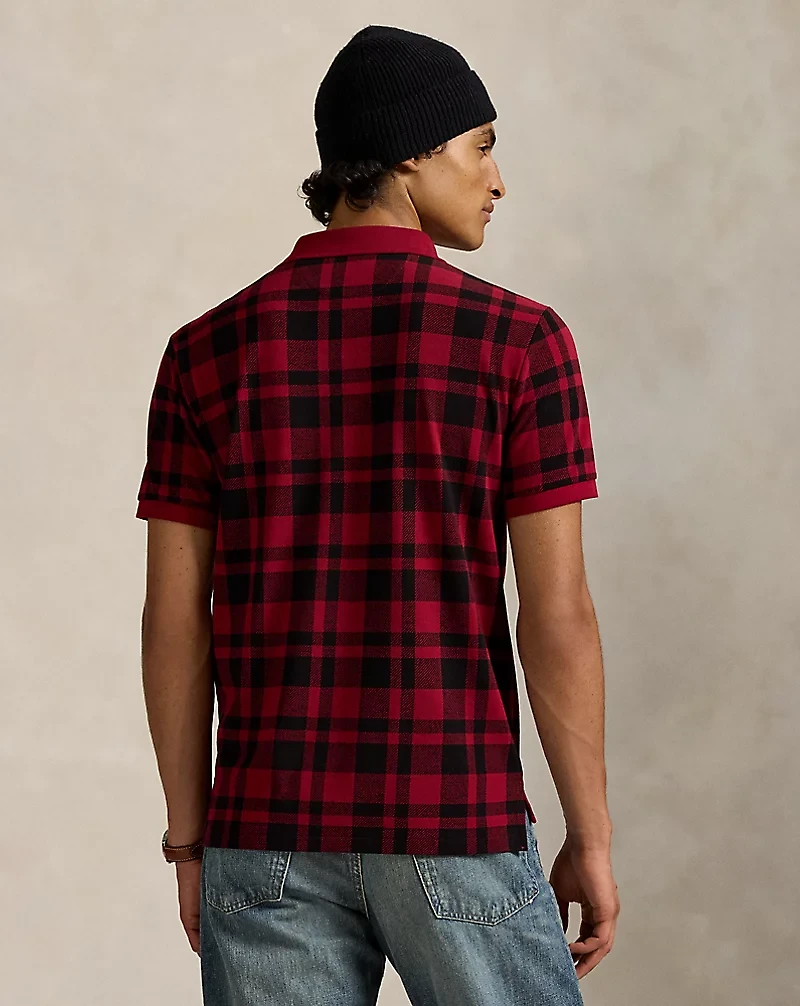 Classic Fit Plaid Mesh Polo Shirt