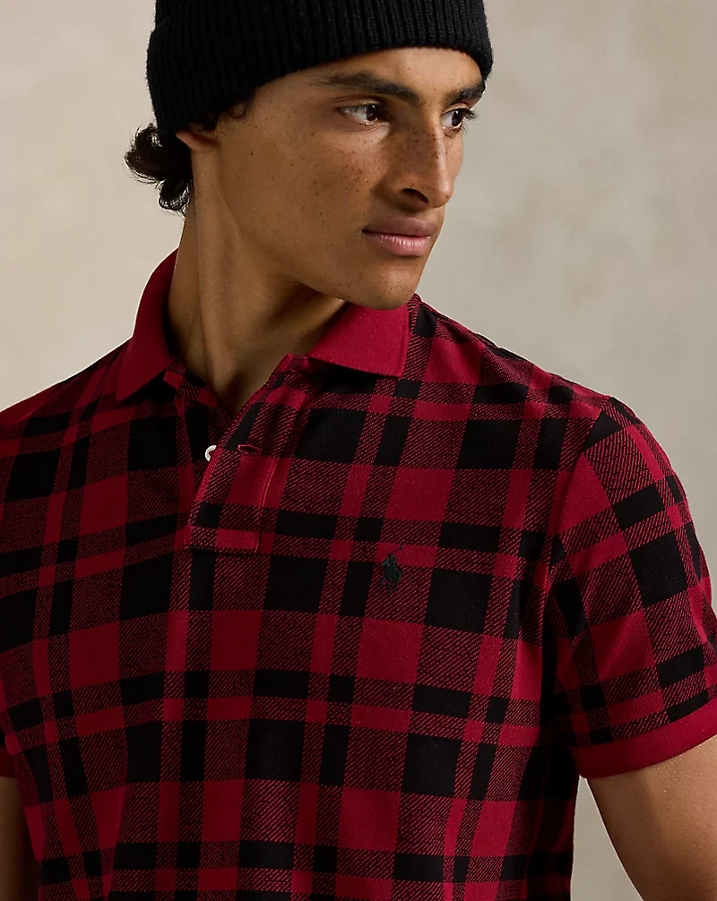 Classic Fit Plaid Mesh Polo Shirt