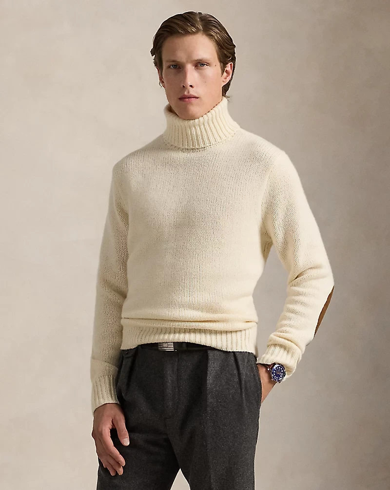 Suede-Patch Wool-Cashmere Sweater