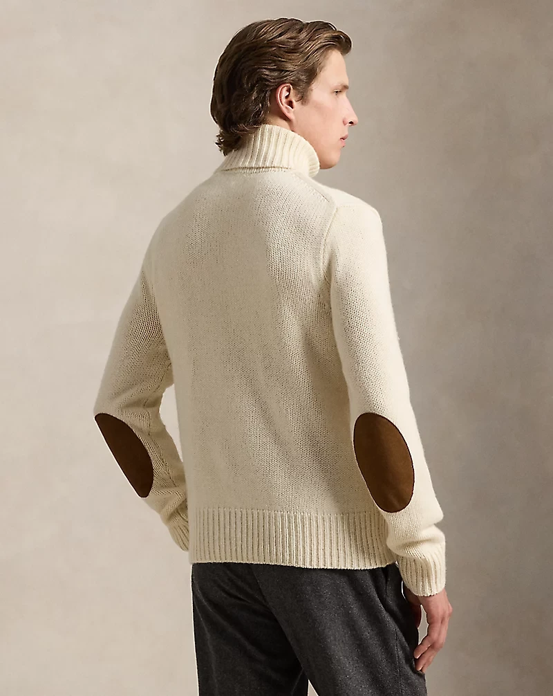 Suede-Patch Wool-Cashmere Sweater