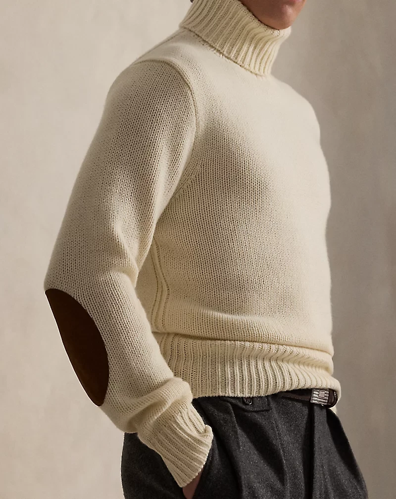Suede-Patch Wool-Cashmere Sweater
