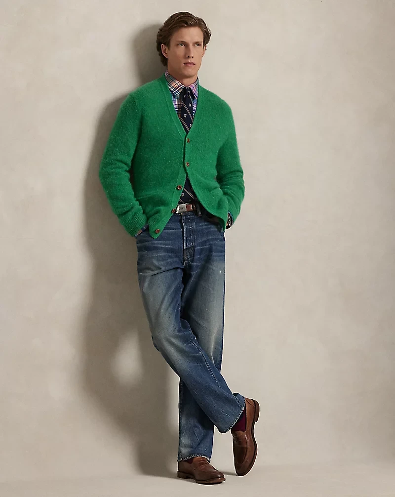 Suede-Patch Wool-Blend Cardigan