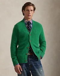 Suede-Patch Wool-Blend Cardigan