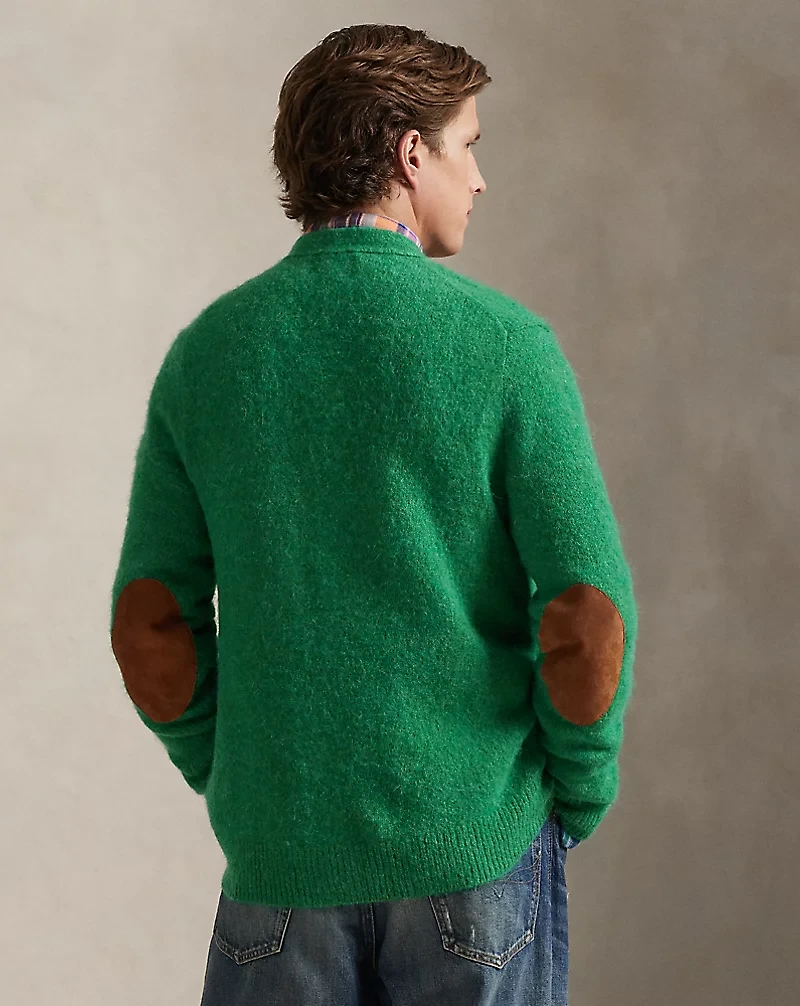 Suede-Patch Wool-Blend Cardigan
