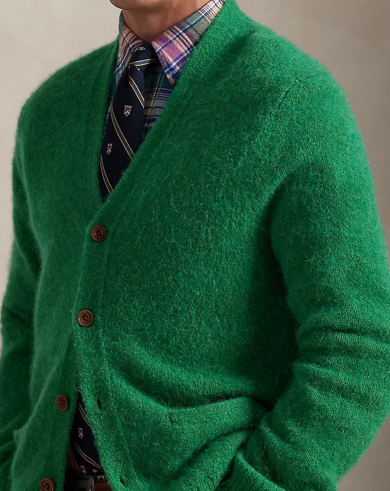 Suede-Patch Wool-Blend Cardigan