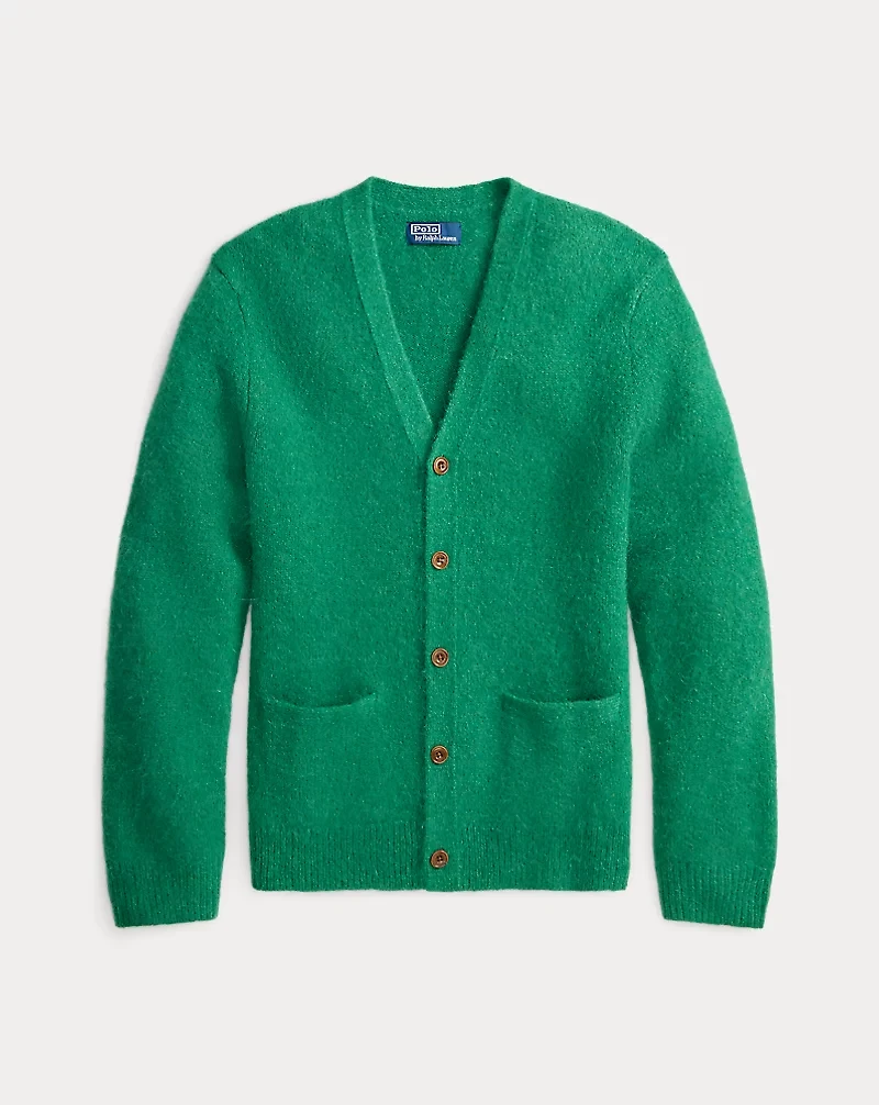 Suede-Patch Wool-Blend Cardigan