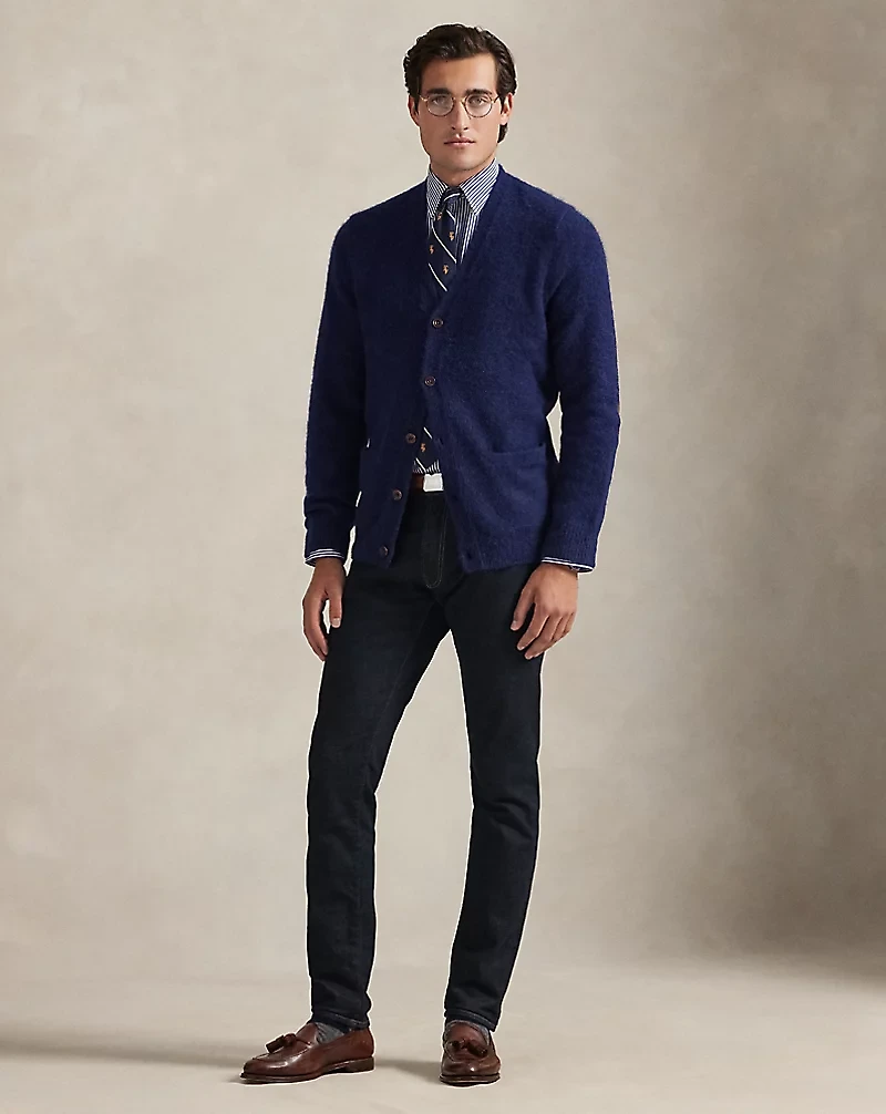 Suede-Patch Wool-Blend Cardigan