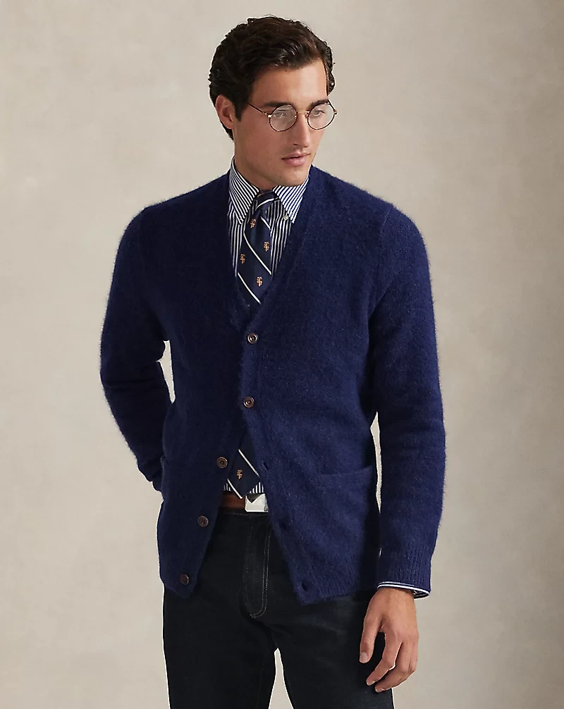 Suede-Patch Wool-Blend Cardigan