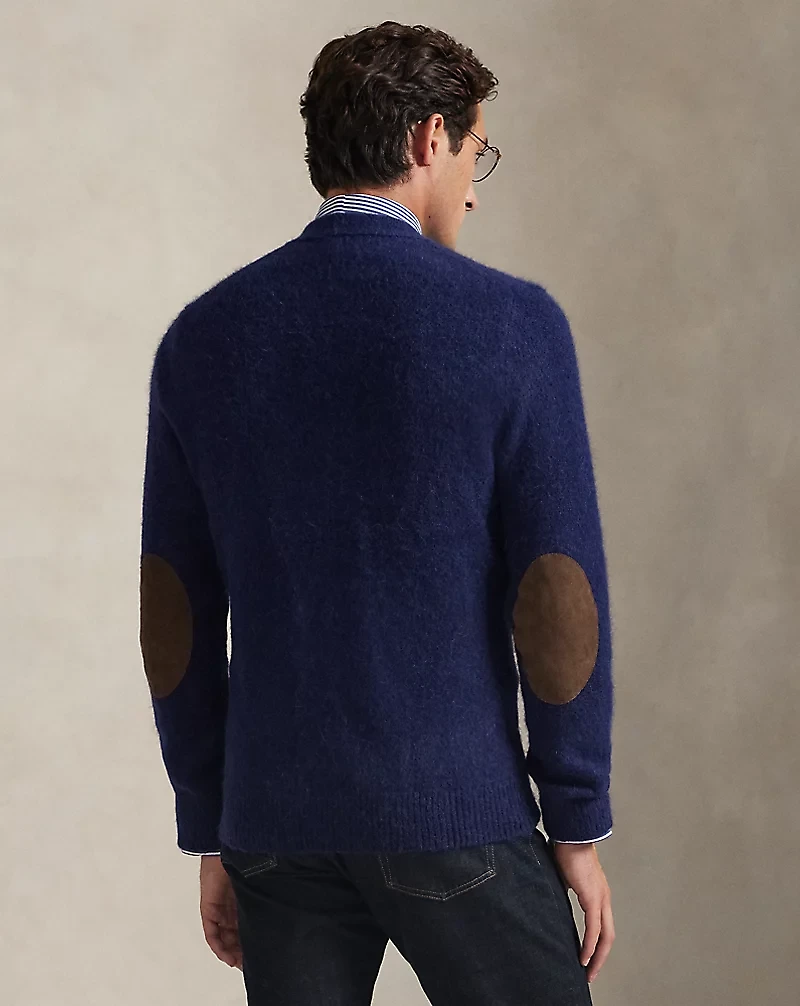 Suede-Patch Wool-Blend Cardigan
