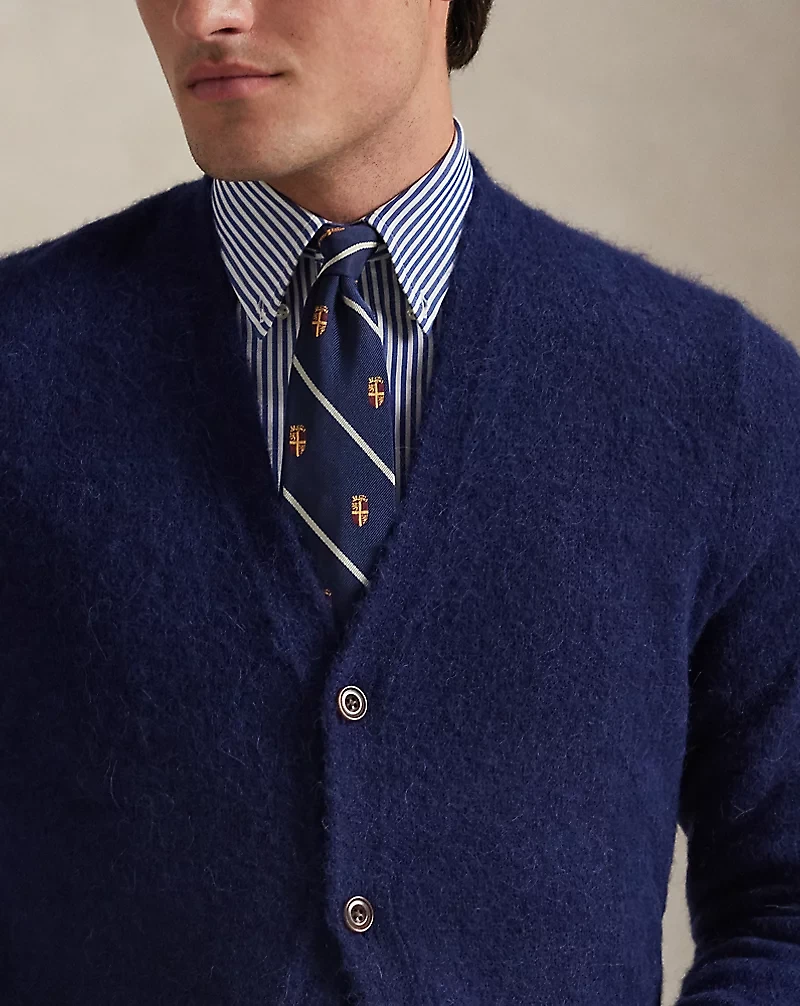 Suede-Patch Wool-Blend Cardigan