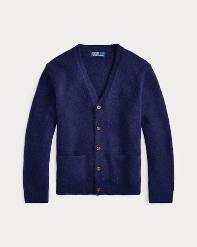 Suede-Patch Wool-Blend Cardigan
