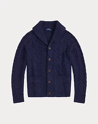 Aran-Knit Cotton Shawl-Collar Cardigan