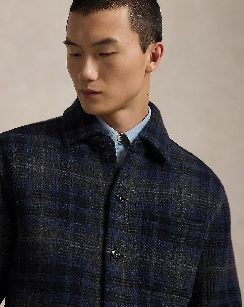 Plaid Boiled Wool Cardigan