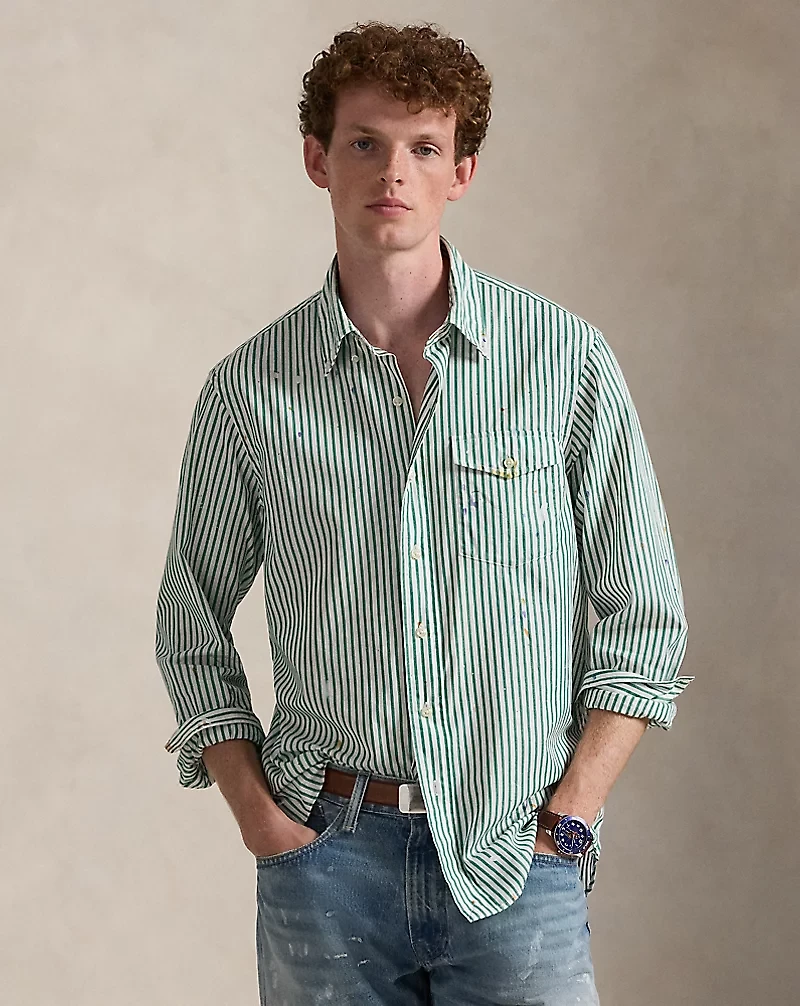 Classic Fit Paint-Splatter Striped Shirt
