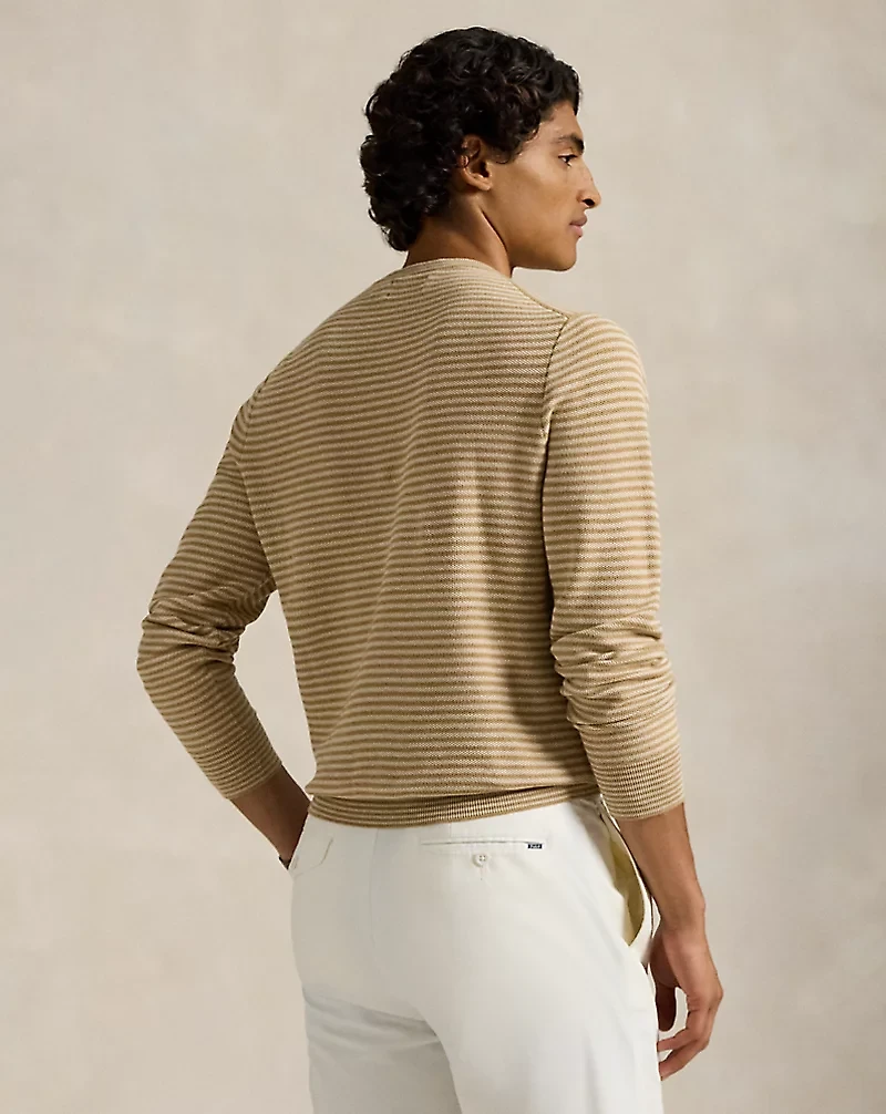 Mesh-Knit Striped Cotton Sweater